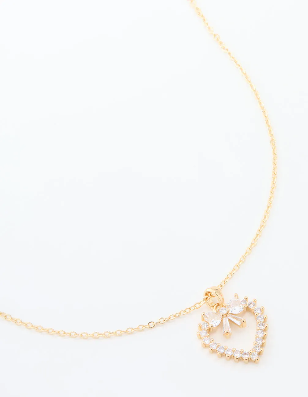 Gold Plated Cubic Zirconia Heart & Bow Pendant Necklace sold by lovisa