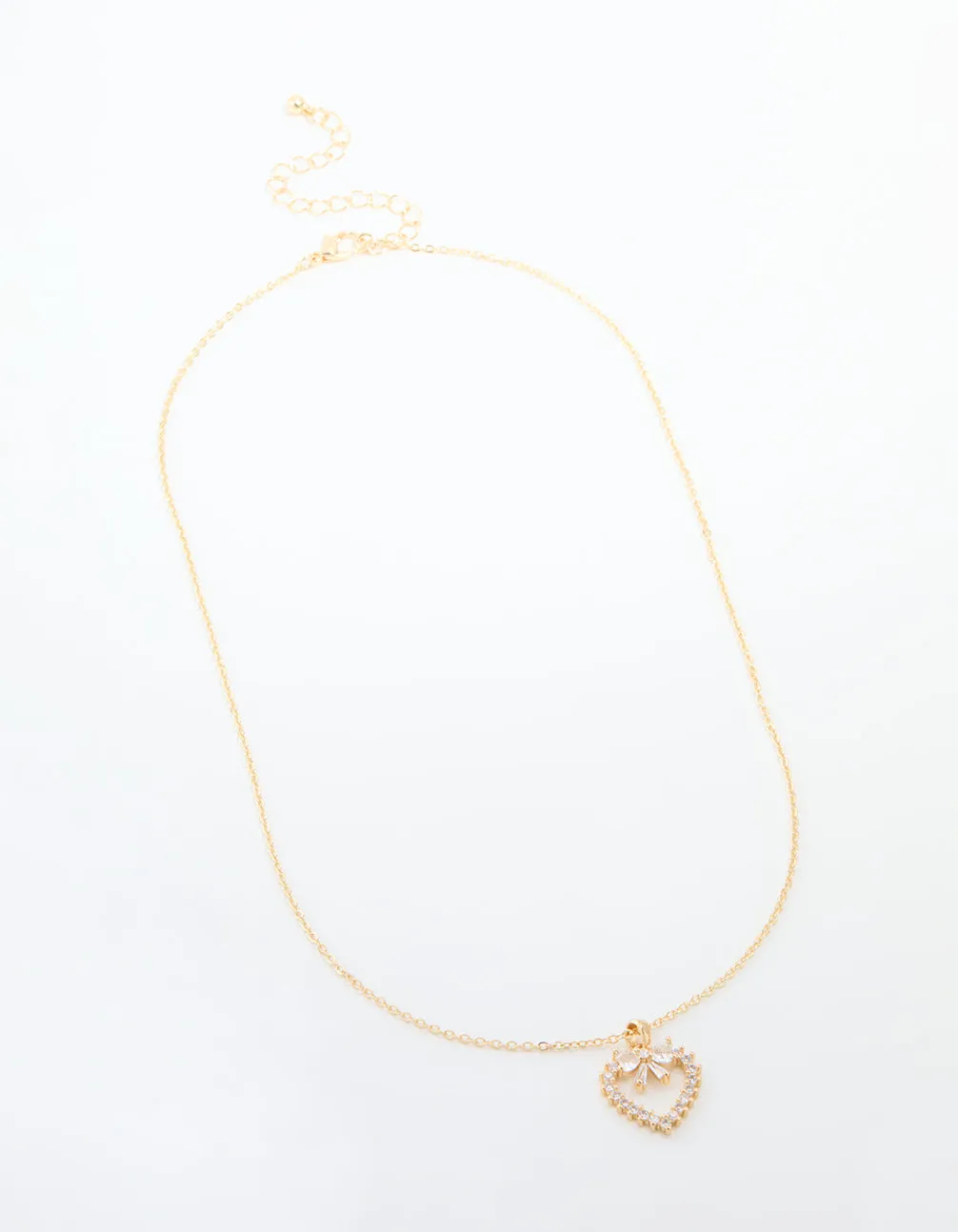 Gold Plated Cubic Zirconia Heart & Bow Pendant Necklace sold by lovisa product image thumbnail 4