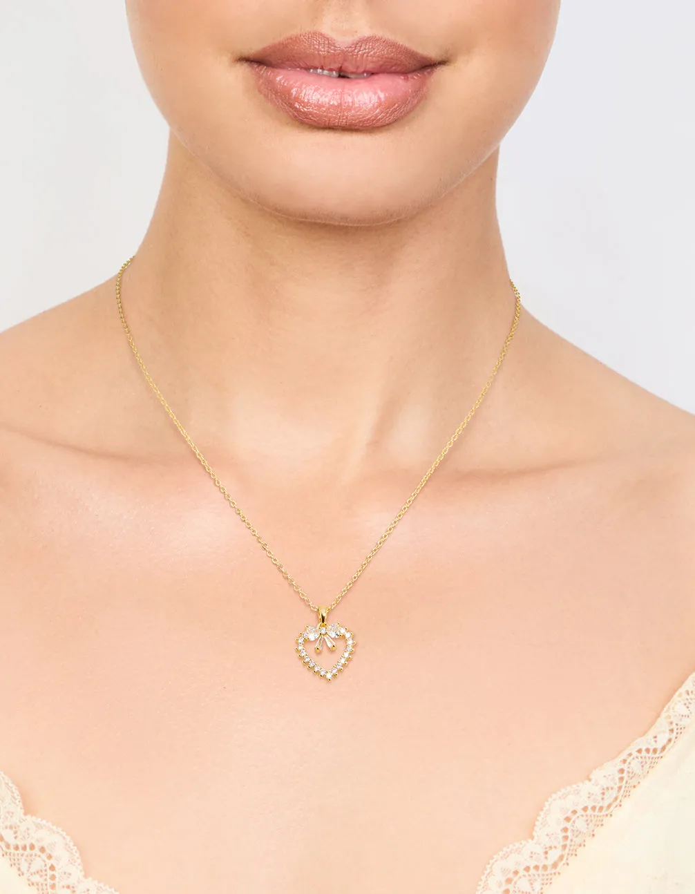Gold Plated Cubic Zirconia Heart & Bow Pendant Necklace sold by lovisa product image thumbnail 2