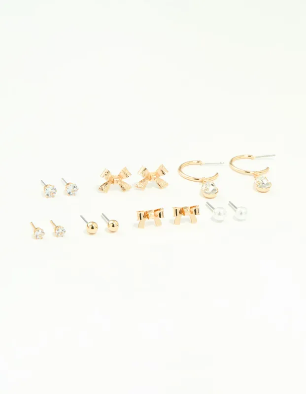 Gold Diamante & Pearl Earrings Stack 7-Pack sold by lovisa