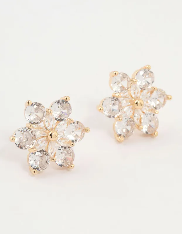 Gold Plated Cubic Zirconia Flower Stud Earrings sold by lovisa