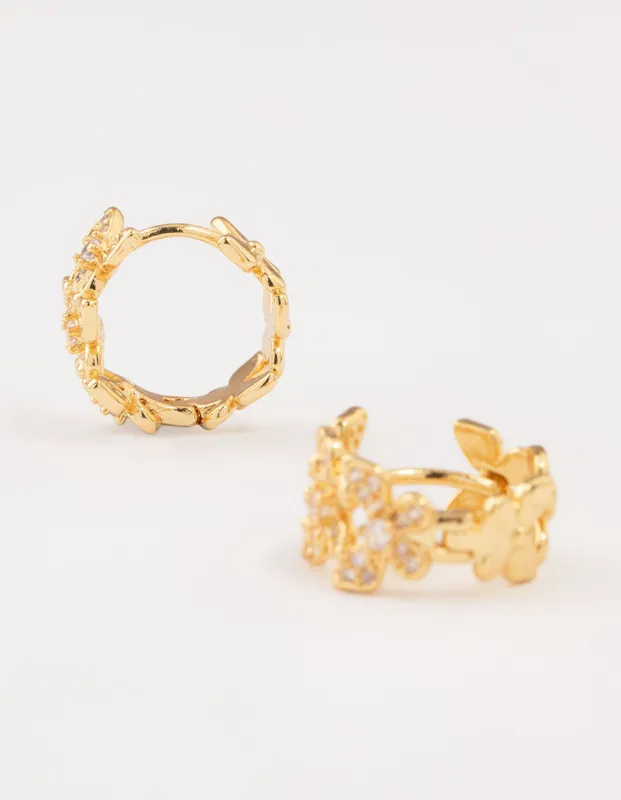 Gold Plated Cubic Zirconia Butterfly Huggie Earrings sold by lovisa