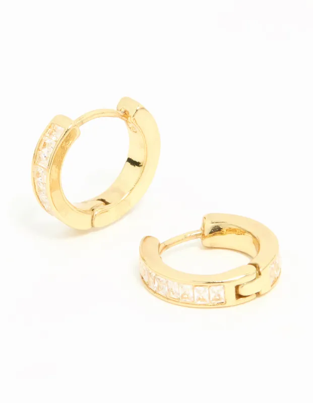 Gold Plated Diamante Thin Pavé Hoop Earrings sold by lovisa