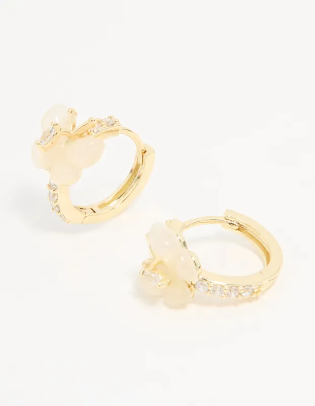 Gold Plated Diamante Butterfly Hoop Earrings sold by lovisa