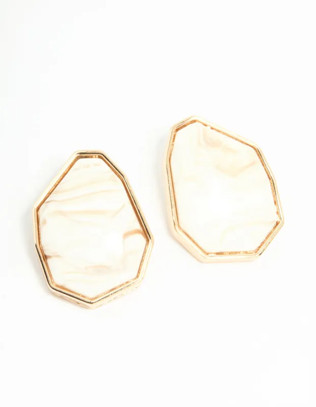 Gold Geometric Stone Stud Earrings sold by lovisa