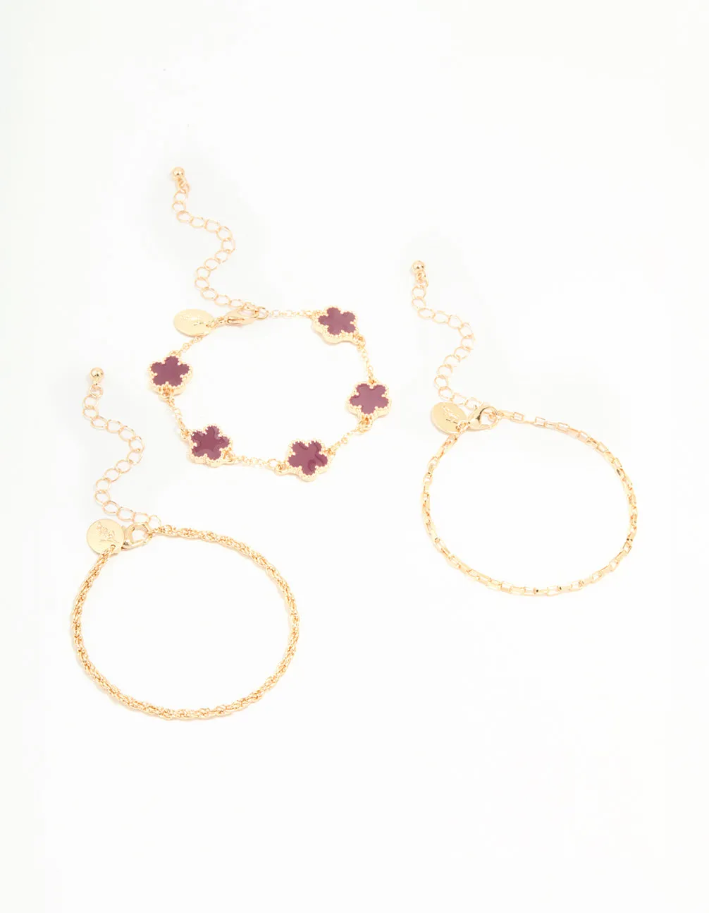 Gold Chain & Red Flower Bracelets 3-Pack sold by lovisa