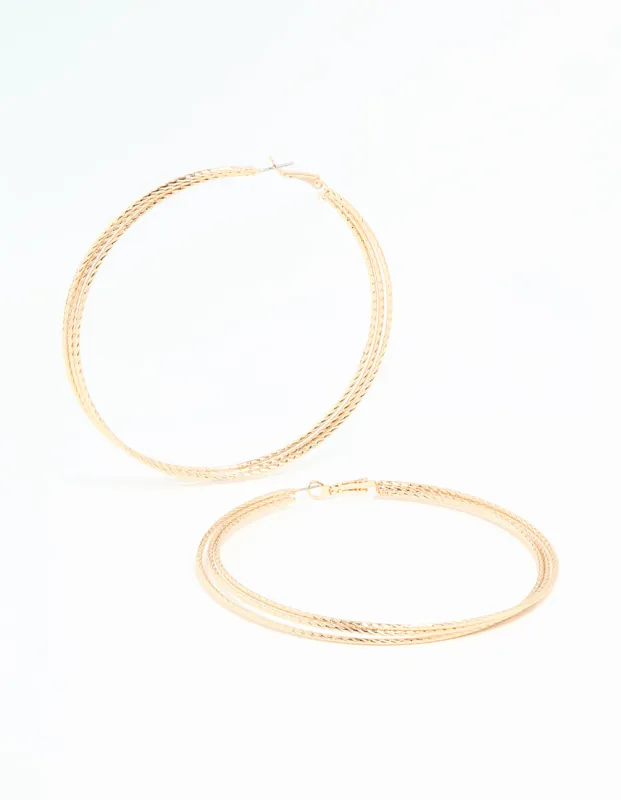 Gold Textured Large Hoop Earrings sold by lovisa