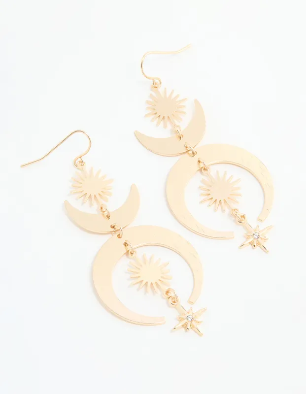 Gold Celestial Diamante Drop Earrings sold by lovisa
