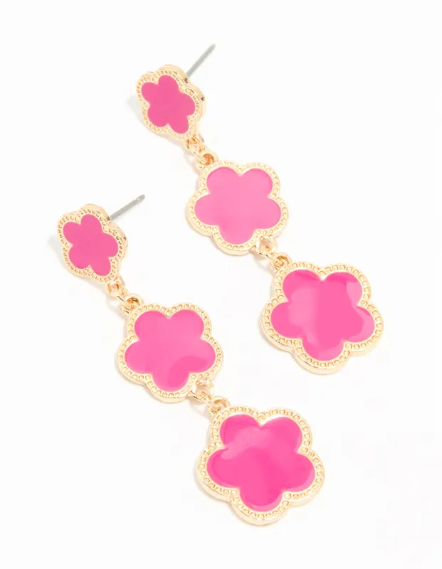 Gold Pink Triple Flower Drop Earrings sold by lovisa