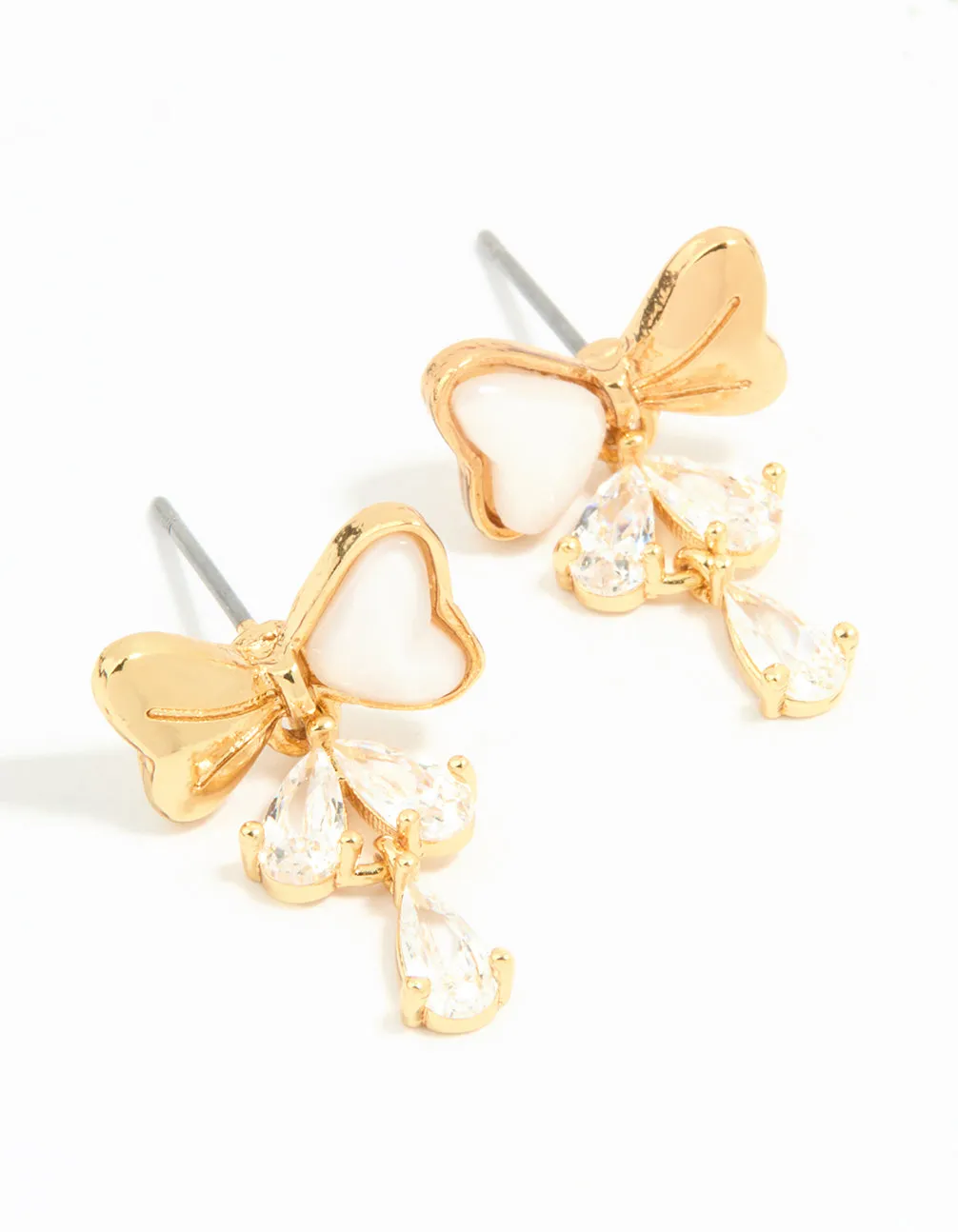 Gold Plated Cubic Zirconia Bow Teardrop Drop Earrings sold by lovisa