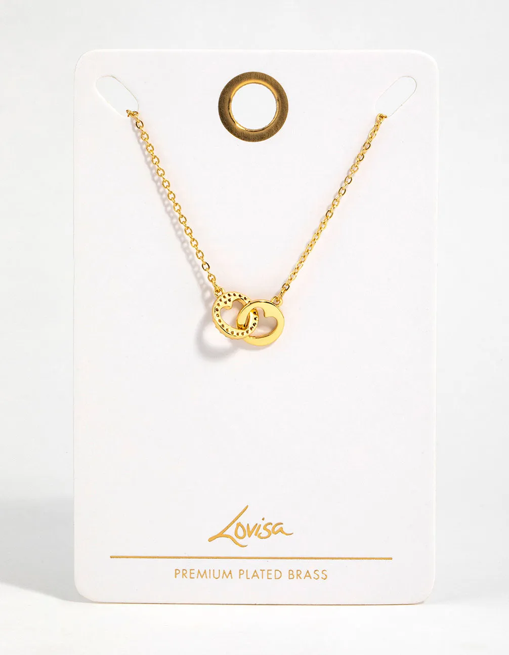 Gold Plated Brass Cubic Zirconia Double Heart Link Pendant Necklace sold by lovisa product image thumbnail 5