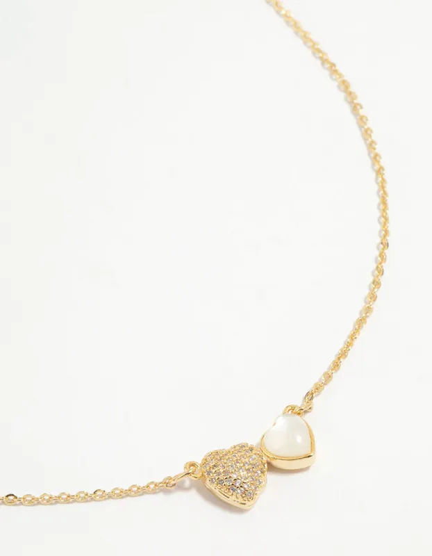 Gold Plated Diamante Hearts Pendant Necklace sold by lovisa