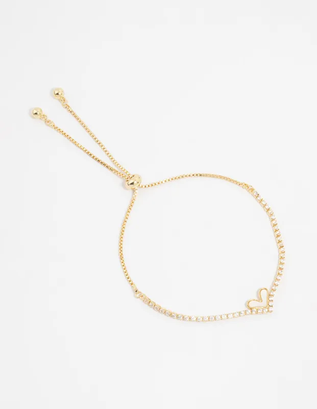 Gold Plated Diamante Mini Heart Toggle Bracelet sold by lovisa