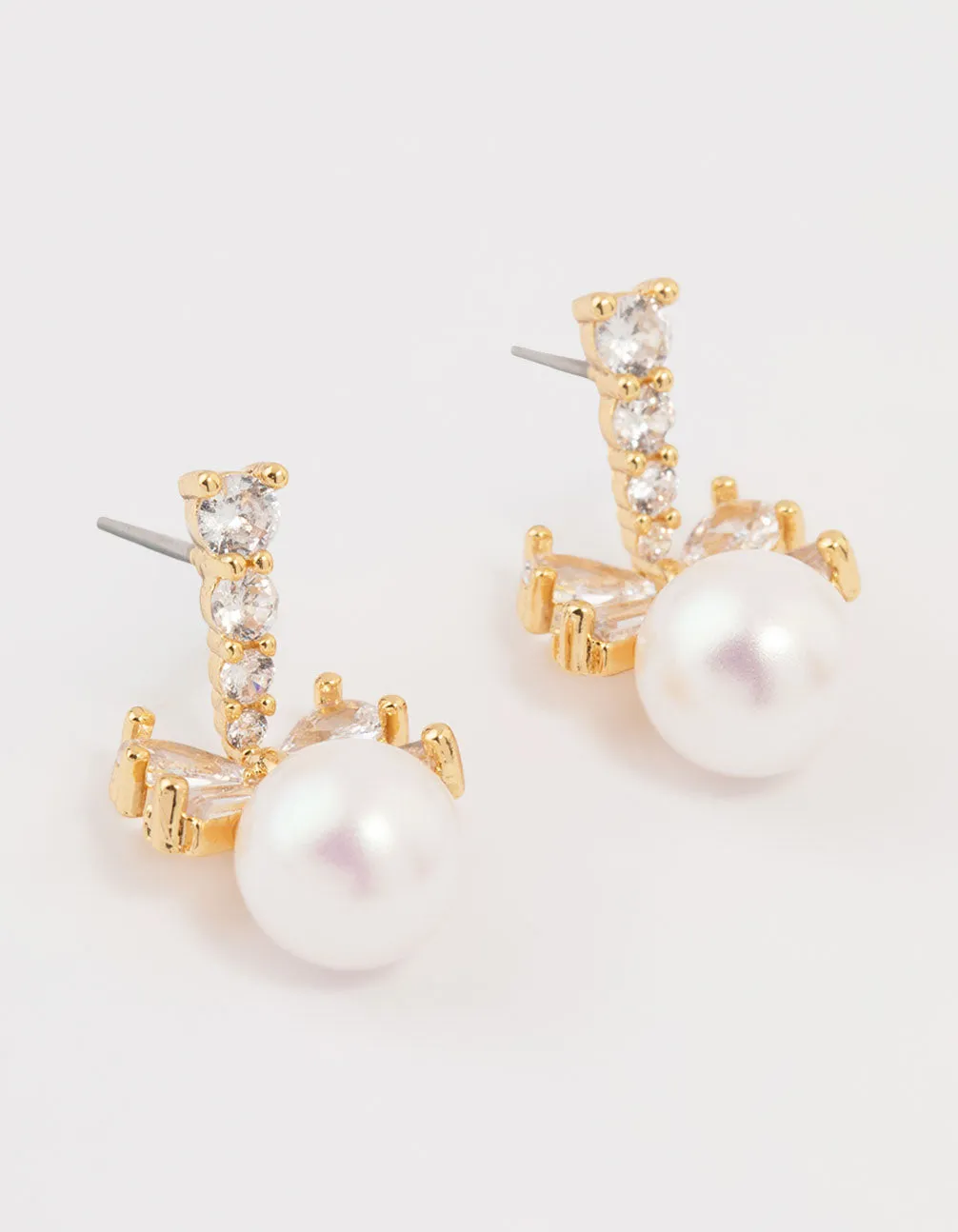 Gold Plated Cubic Zirconia & Pearl Bow Drop Earrings sold by lovisa