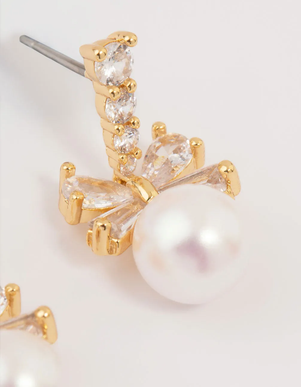 Gold Plated Cubic Zirconia & Pearl Bow Drop Earrings sold by lovisa product image thumbnail 5