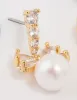 Gold Plated Cubic Zirconia & Pearl Bow Drop Earrings sold by lovisa