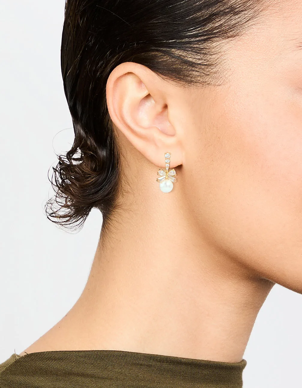 Gold Plated Cubic Zirconia & Pearl Bow Drop Earrings sold by lovisa product image thumbnail 2