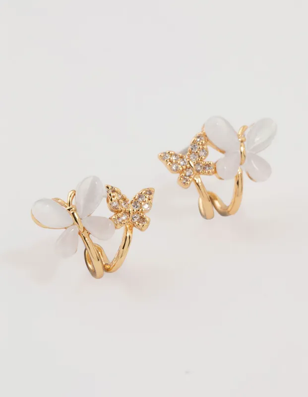 Gold Plated Cubic Zirconia Butterflies Mini Hoop Earrings sold by lovisa