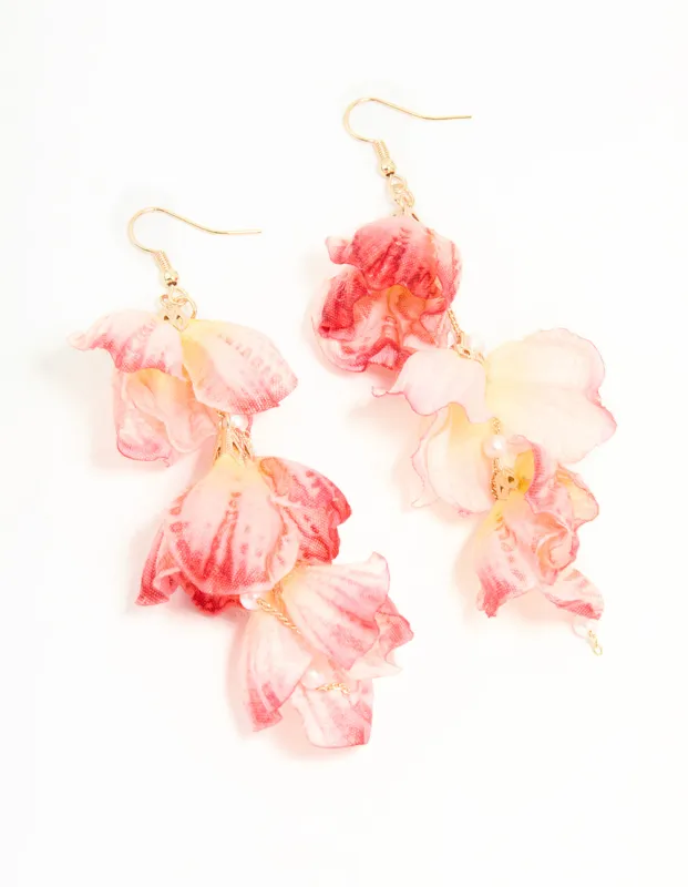Pink Fabric Flower Drop Hook Earrings sold by lovisa