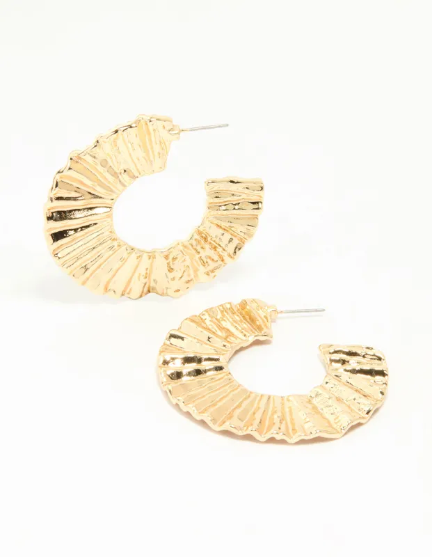 Gold Flat Crinkle Hoop Earrings sold by lovisa