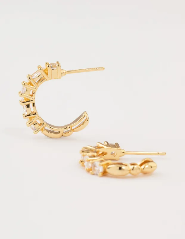 Gold Plated Cubic Zirconia Cluster Hoop Earrings sold by lovisa