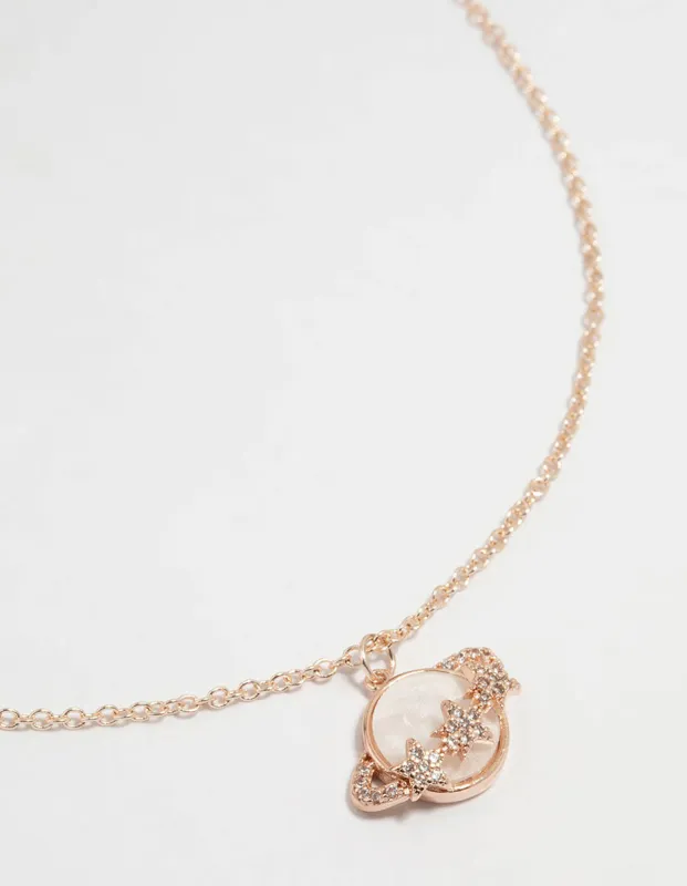 Rose Gold Genuine Shell Planet Pendant Necklace sold by lovisa