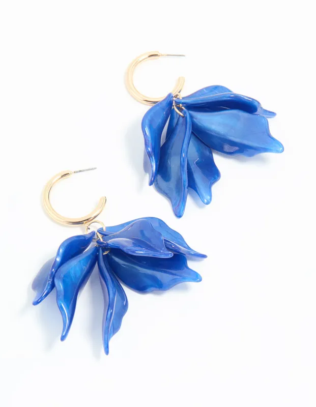 Gold Blue Petal Drop Hoop Earrings sold by lovisa