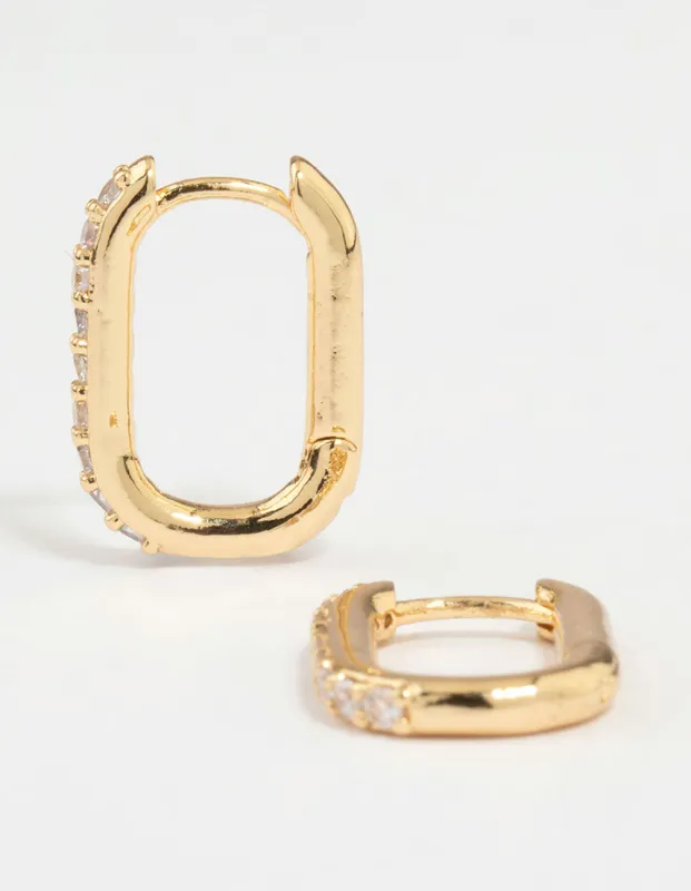 Gold Plated Diamante Oval Hoop Earrings sold by lovisa