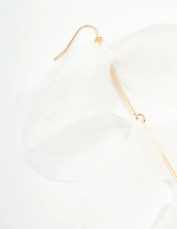 White Chiffon Fabric Petals Drop Earrings sold by lovisa