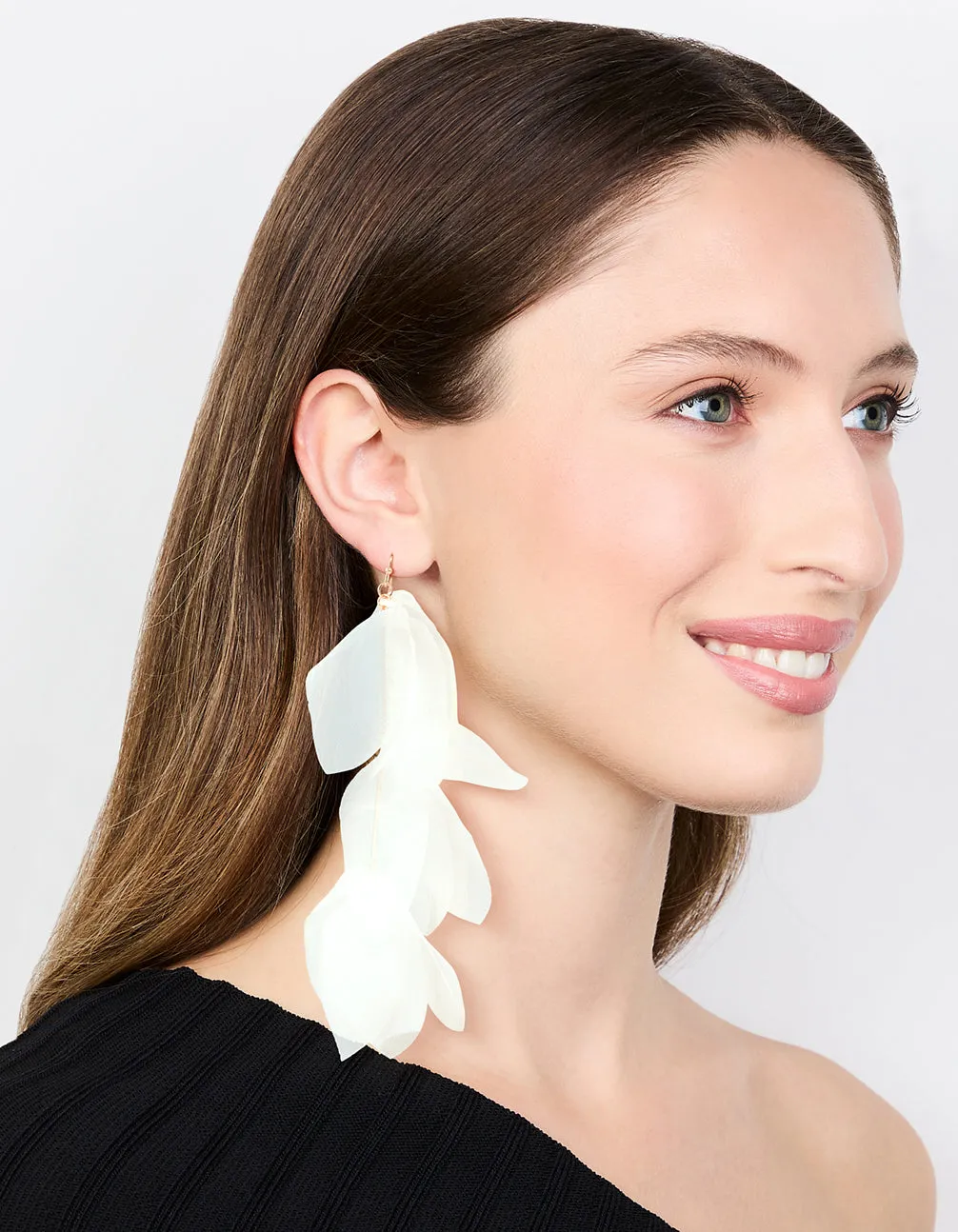 White Chiffon Fabric Petals Drop Earrings sold by lovisa product image thumbnail 3