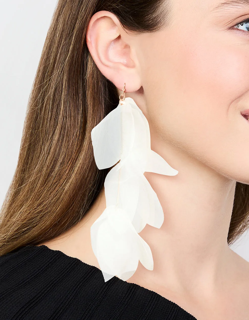 White Chiffon Fabric Petals Drop Earrings sold by lovisa product image thumbnail 2