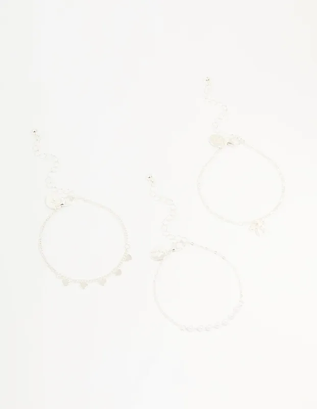 Silver Diamante Bow & Heart Bracelets 3-Pack sold by lovisa