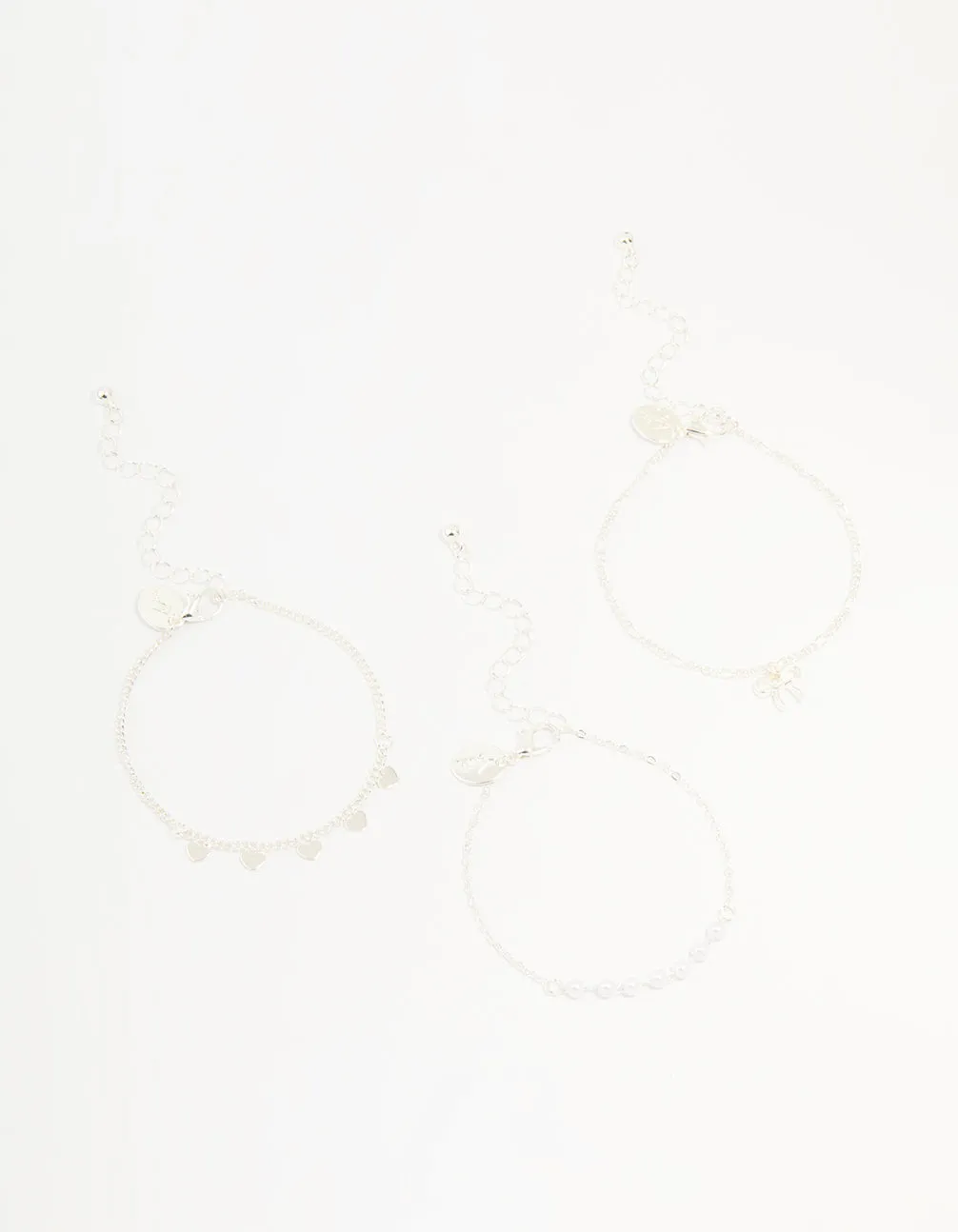 Silver Diamante Bow & Heart Bracelets 3-Pack sold by lovisa