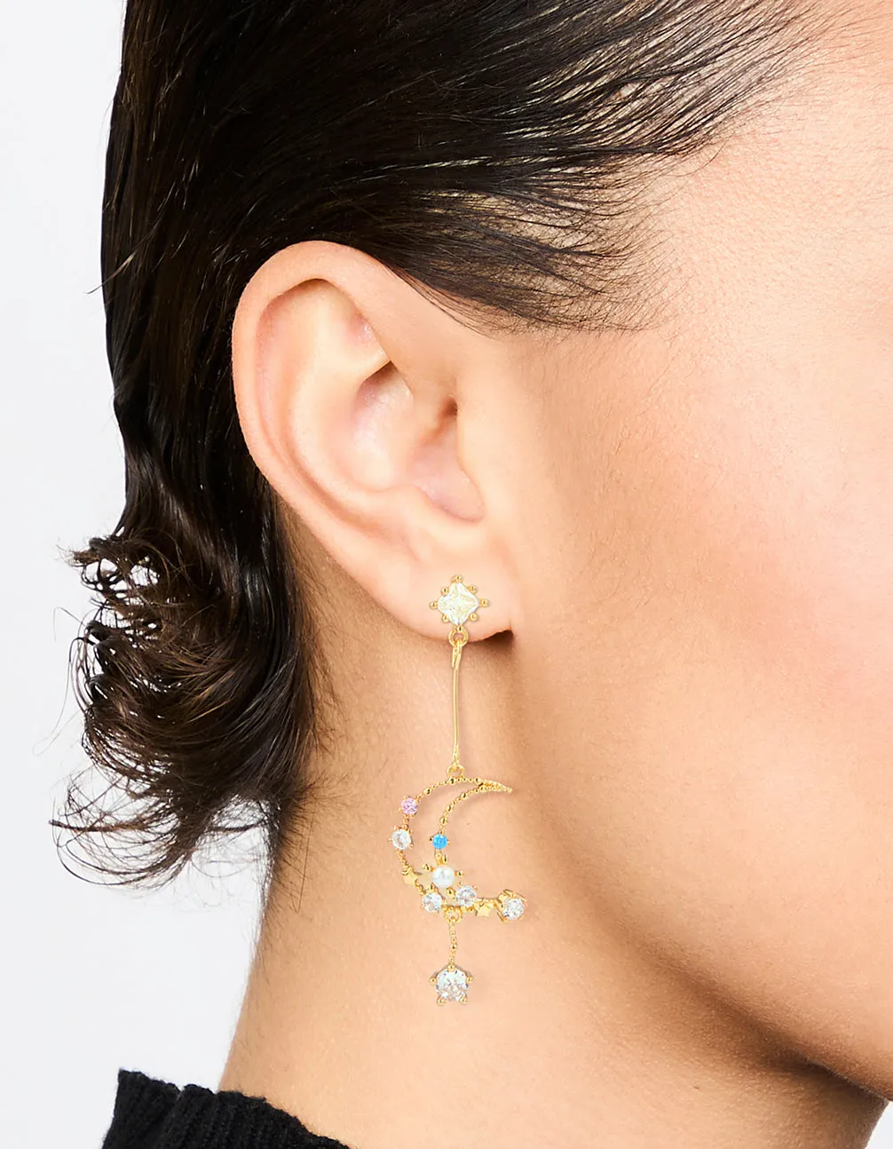 Gold Plated Cubic Zirconia Moon Drop Earrings sold by lovisa product image thumbnail 2