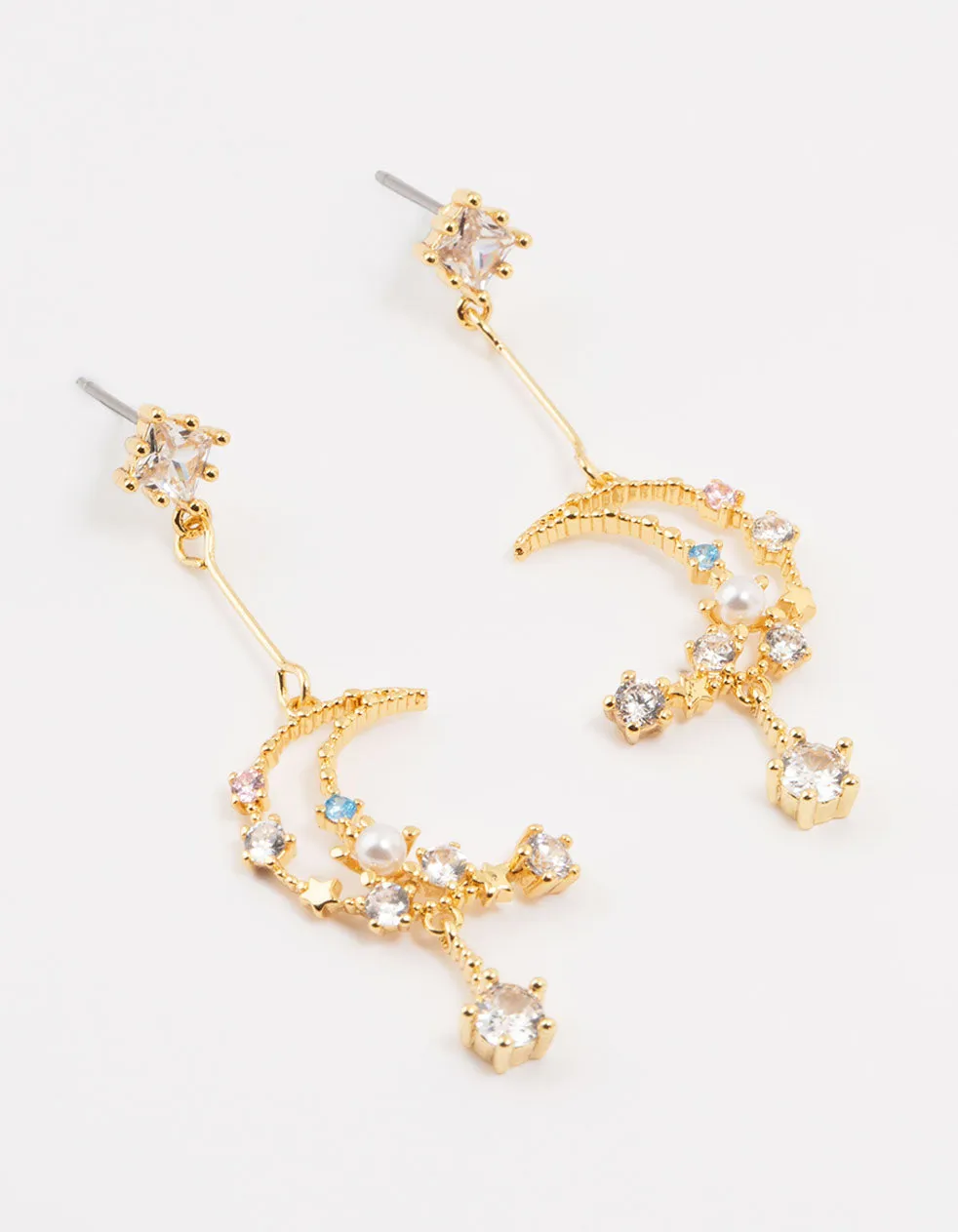 Gold Plated Cubic Zirconia Moon Drop Earrings sold by lovisa