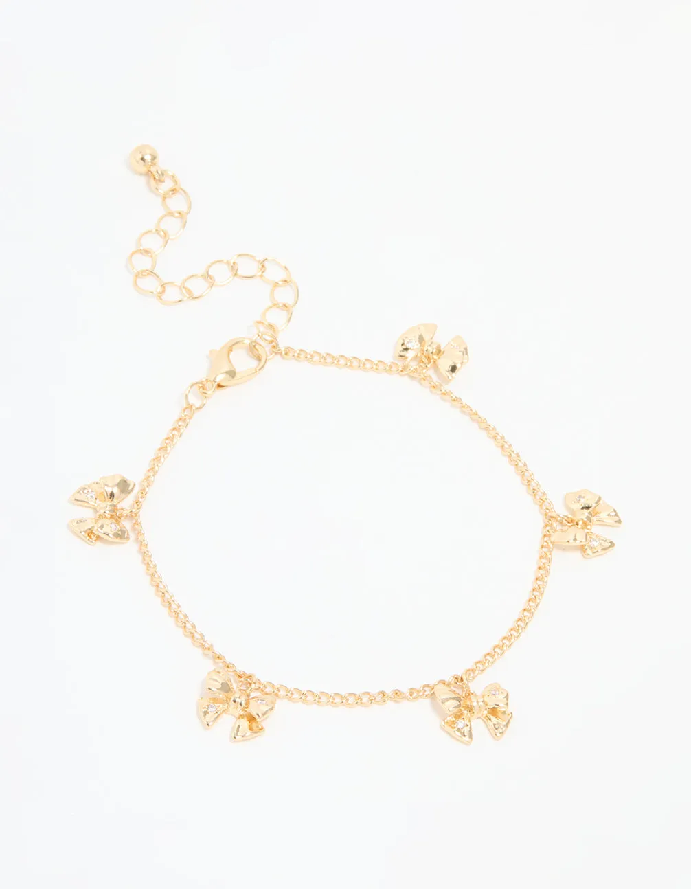 Gold Plated Diamante Mini Bow Charm Bracelet sold by lovisa