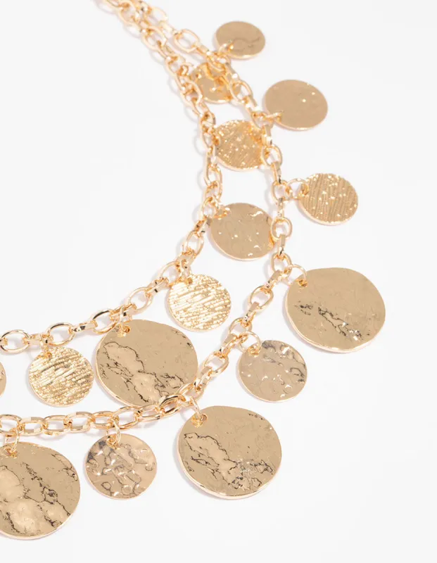 Gold Molten Disc Layered Necklace sold by lovisa