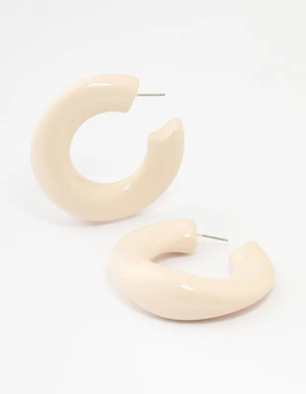 Cream Acrylic Organic Medium Hoop Earrings sold by lovisa