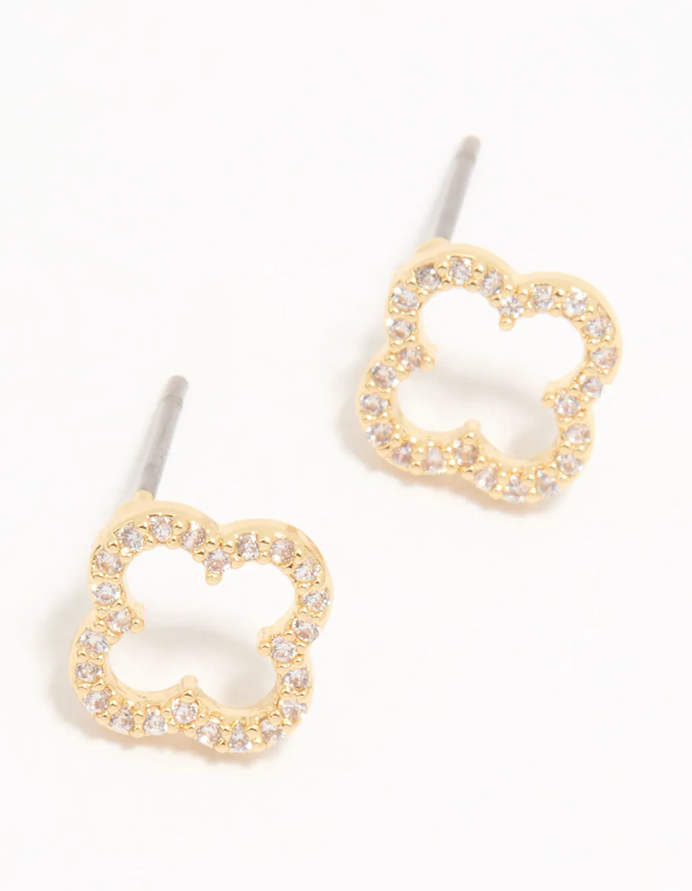 Gold Plated Cubic Zirconia Flower Outline Stud Earrings sold by lovisa