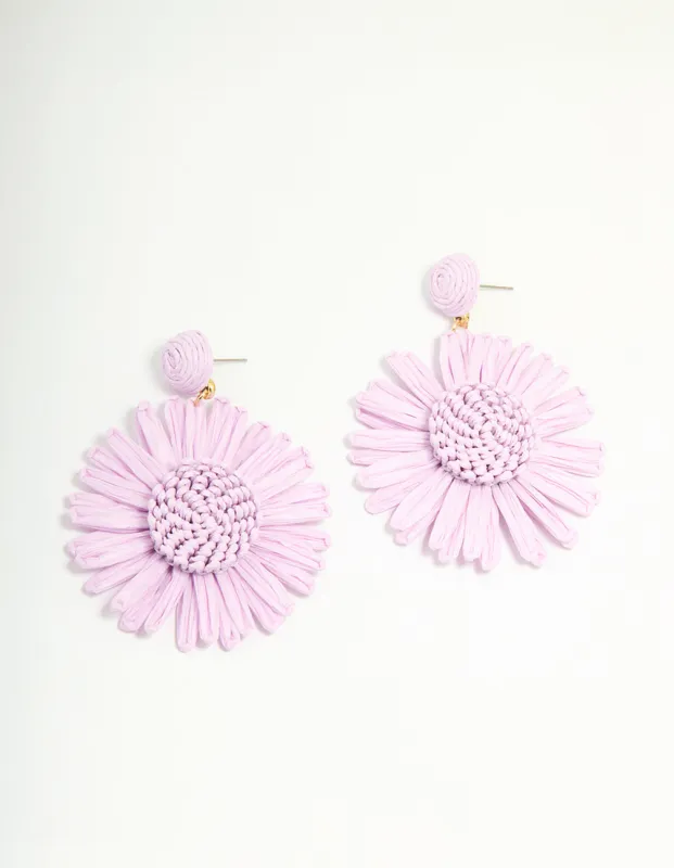 Purple Raffia Flower Drop Earrings sold by lovisa