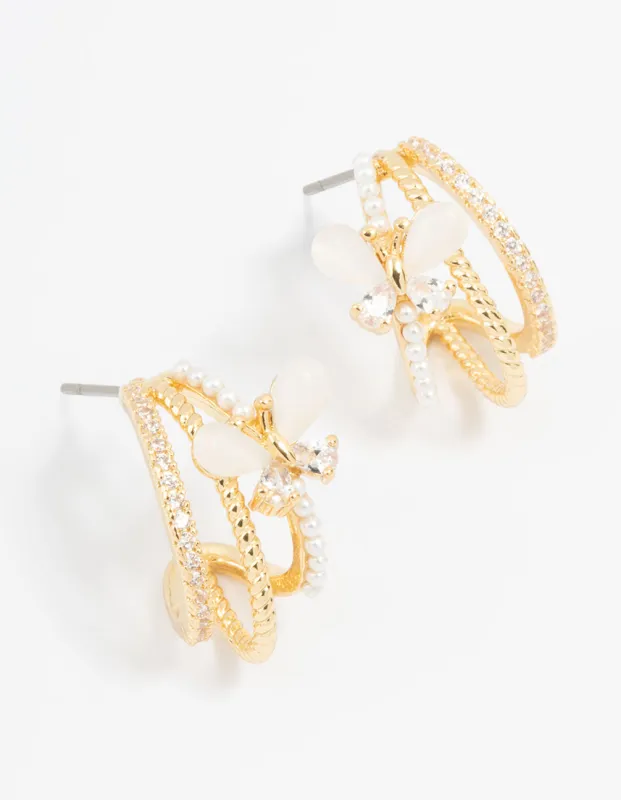 Gold Plated Pave Crystal Butterfly Jacket Earrings sold by lovisa