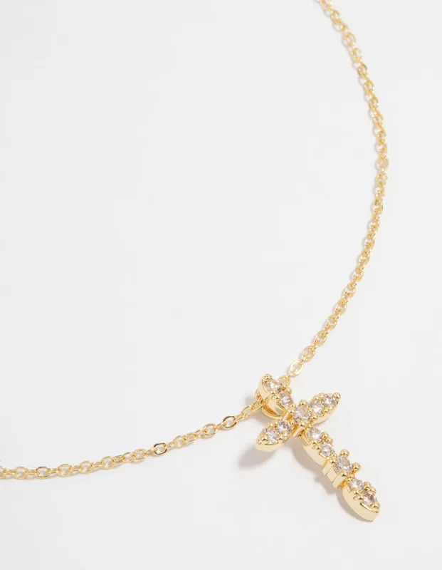 Gold Plated Cubic Zirconia Cross Pendant Necklace sold by lovisa