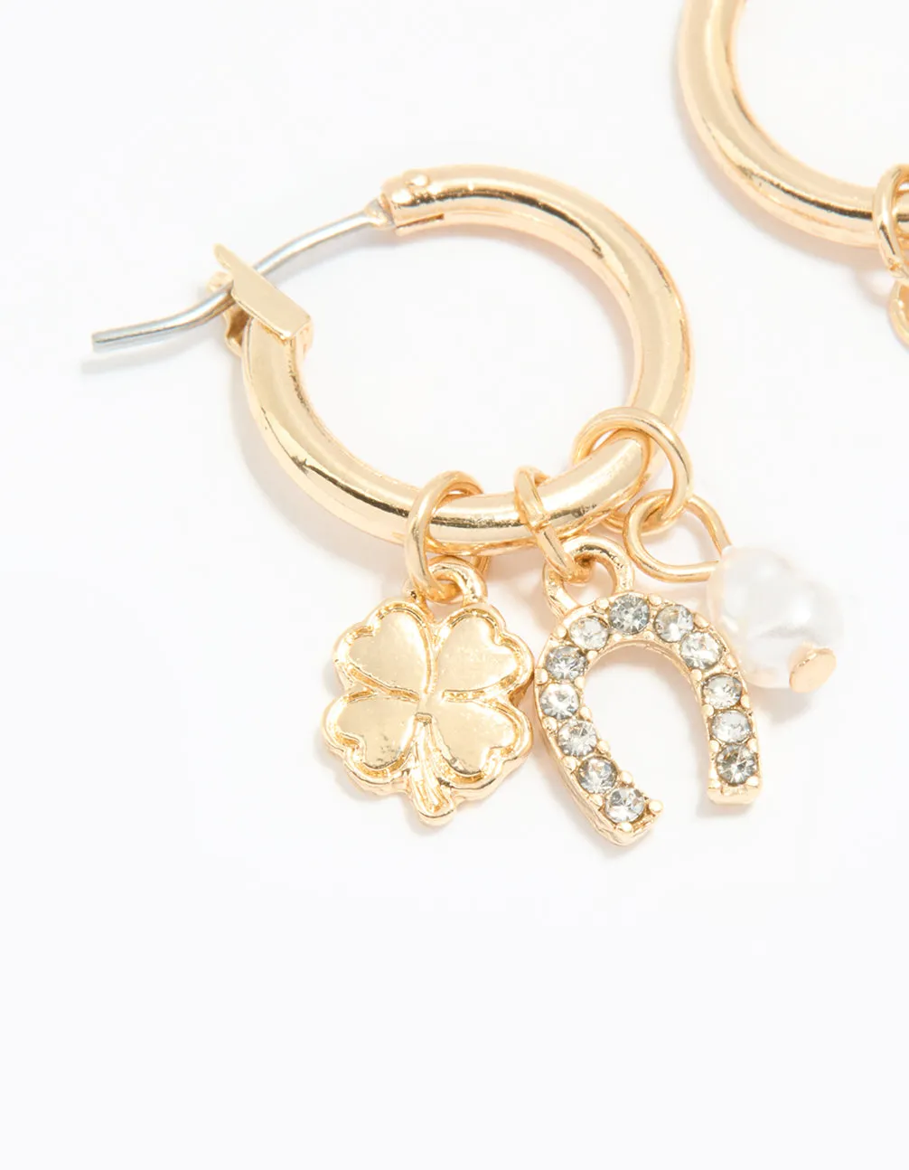 Gold Diamante Horseshoe & Clover Huggie Earrings sold by lovisa product image thumbnail 2