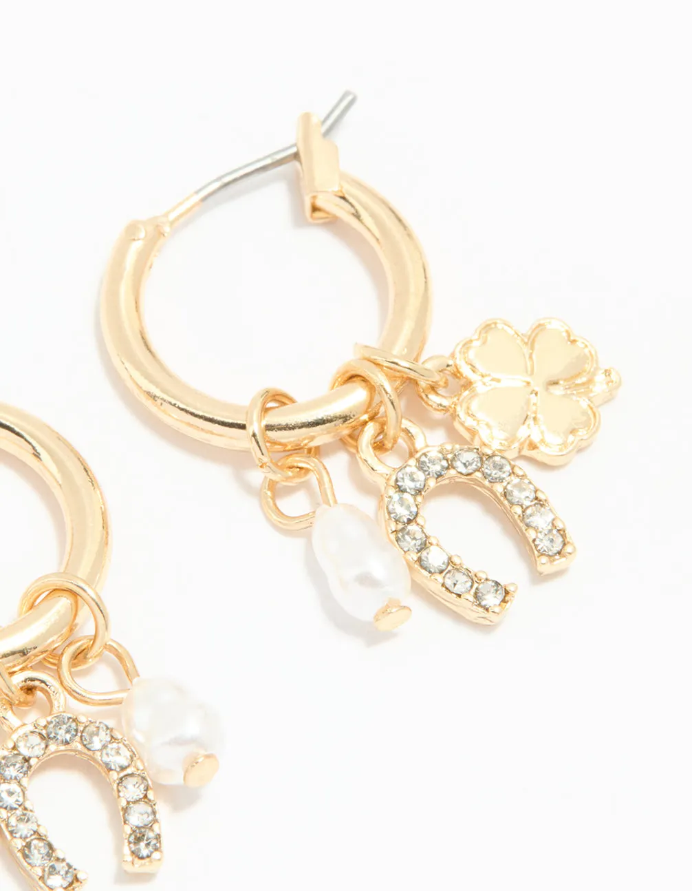 Gold Diamante Horseshoe & Clover Huggie Earrings sold by lovisa product image thumbnail 3