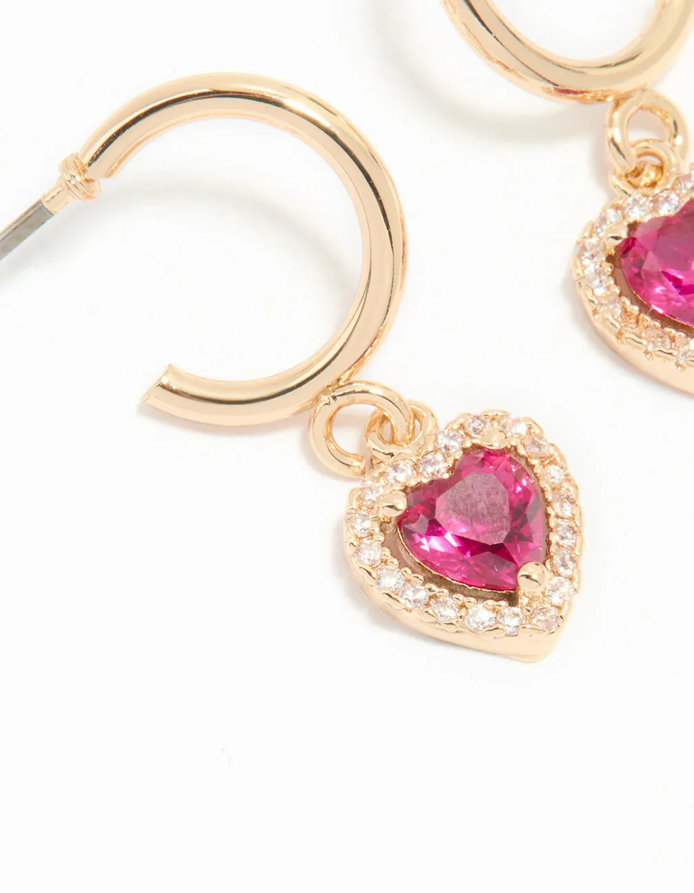 Gold Pink Cubic Zirconia Encased Heart Huggie Earrings sold by lovisa product image thumbnail 2