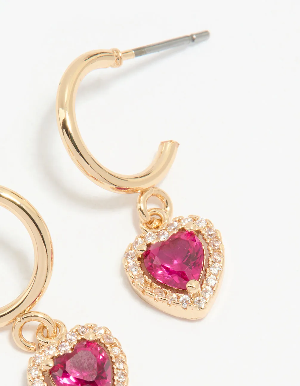 Gold Pink Cubic Zirconia Encased Heart Huggie Earrings sold by lovisa product image thumbnail 3