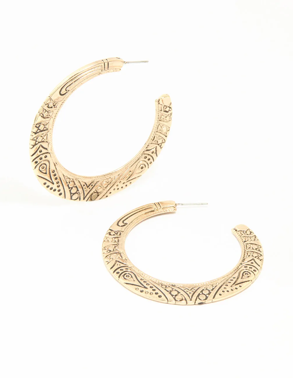 Antique Gold Patterned Hoop Earrings sold by lovisa
