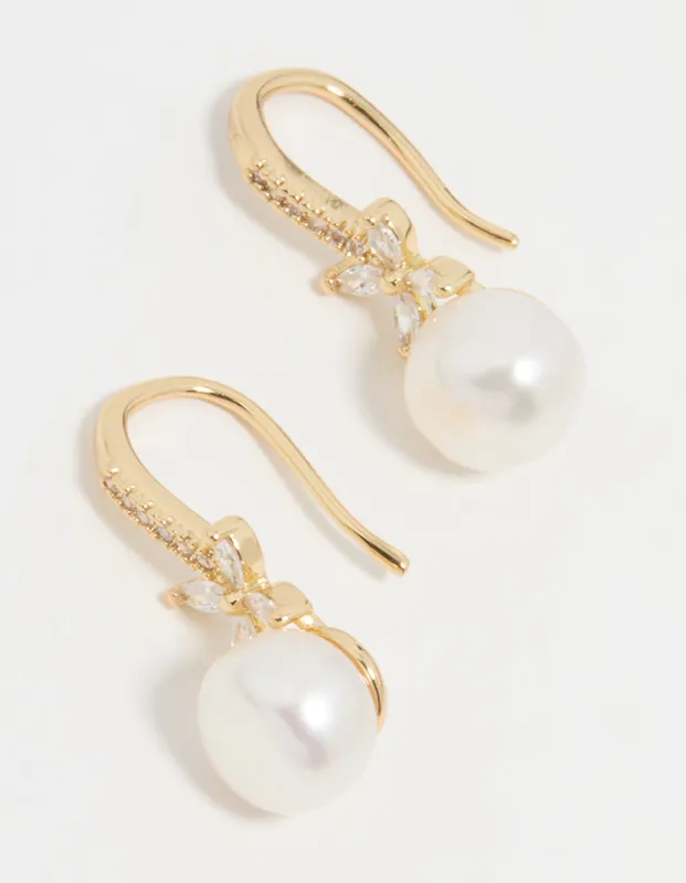 Gold Plated Pearl & Flower Hook Earrings sold by lovisa