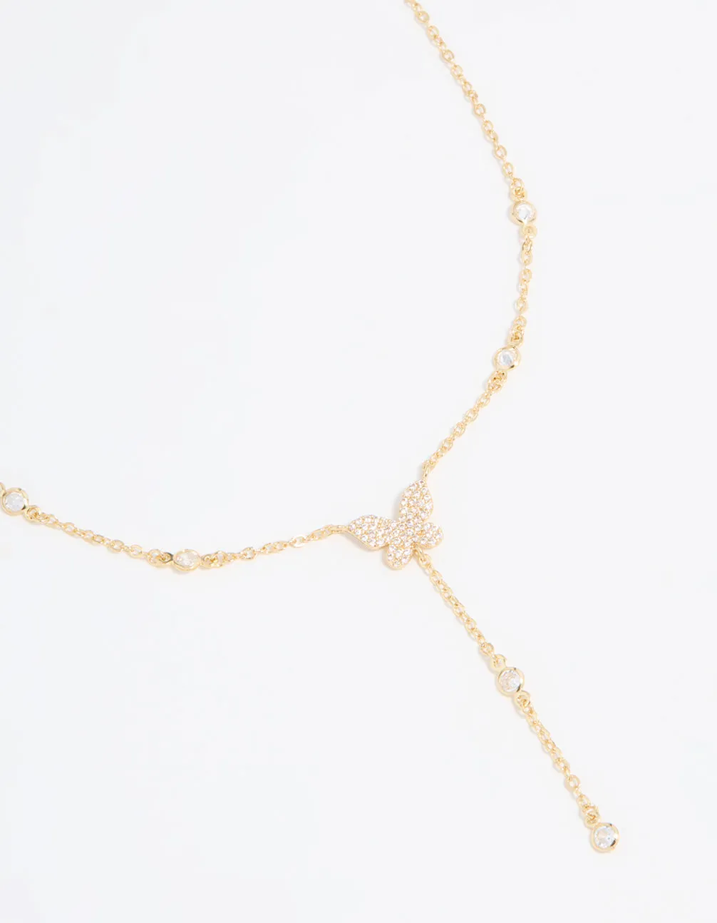 Gold Plated Cubic Zirconia Butterfly Y-Necklace sold by lovisa