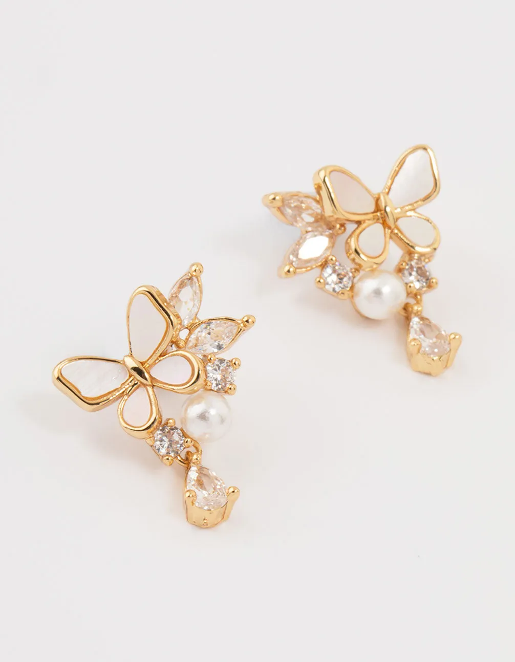 Gold Plated Pearl Butterfly Mini Drop Earrings sold by lovisa